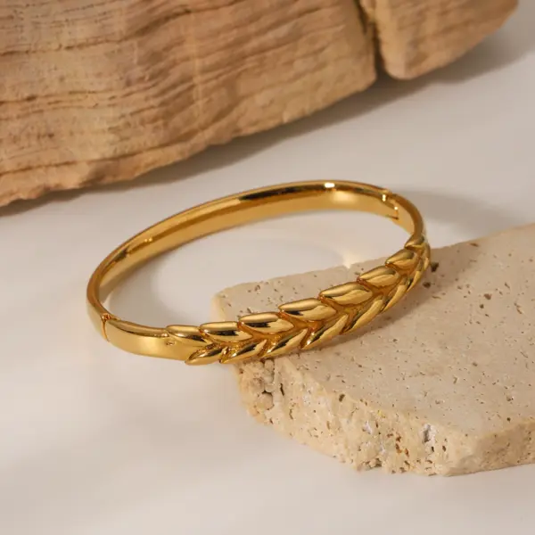 Stainless Steel Wheat Ear Bangle Bracelet - Image 5